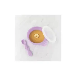 Bumkins silicone primeiro conjunto de alimentação com tampa e colher, lavanda