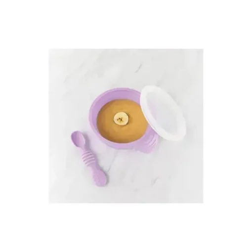 Bumkins silicone primeiro conjunto de alimentação com tampa e colher, lavanda