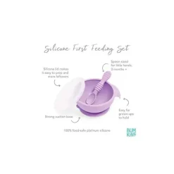 Bumkins silicone primeiro conjunto de alimentação com tampa e colher, lavanda
