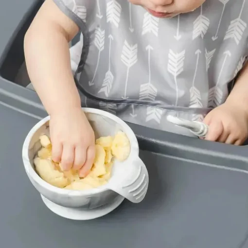 Bumkins silicone primeiro conjunto de alimentação com tampa e colher, mármore