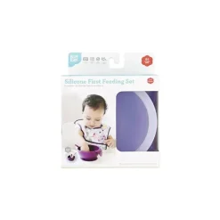 Bumkins silicone primeiro conjunto de alimentação com tampa e colher, lavanda