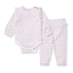 Burts Bees - Baby Girl Slub Stripe Bodysuit Set, Crocus