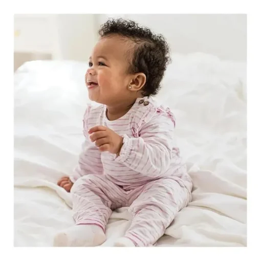 Burts Bees - Baby Girl Slub Stripe Bodysuit Set, Crocus