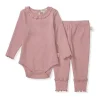Burts Bees - Baby Girl Thermal Bodysuit & Pant Set, Persian Rose