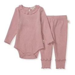 Burts Bees - Baby Girl Thermal Bodysuit & Pant Set, Persian Rose