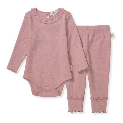Burts Bees - Baby Girl Thermal Bodysuit & Pant Set, Persian Rose