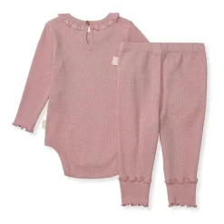 Burts Bees - Baby Girl Thermal Bodysuit & Pant Set, Persian Rose