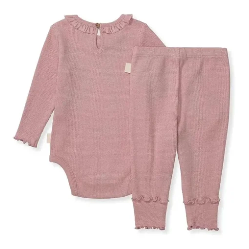 Burts Bees - Baby Girl Thermal Bodysuit & Pant Set, Persian Rose