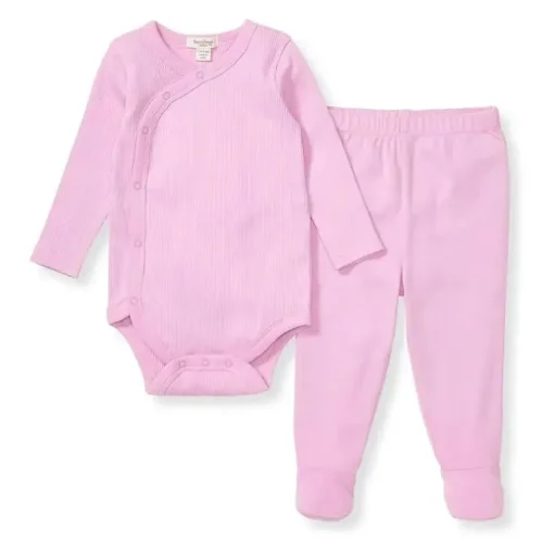 Burts Bees - Baby Girl Wrap Front Bodysuit Set, Crocus