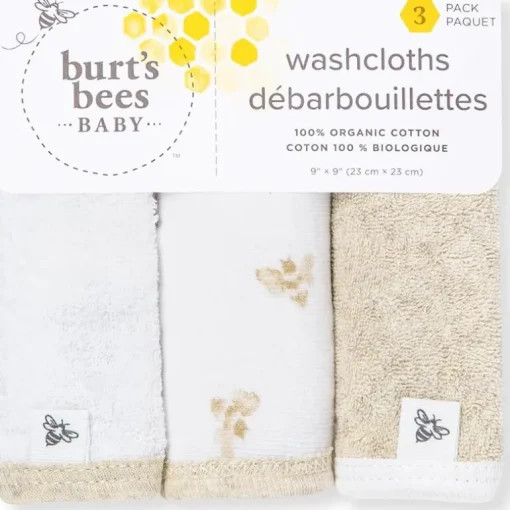 Burt's Bees - Baby Infant Washcloths, 100% Organic Cotton, 3Pck, Oatmel