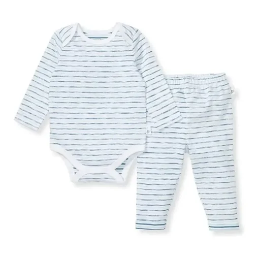 Burts Bees - Baby Slub Stripe Bodysuit Set Underwater
