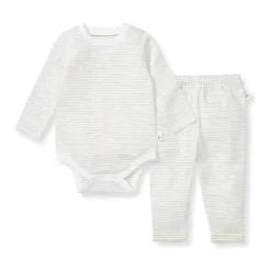 Burts Bees - Baby Unisex Slub Stripe Bodysuit Set, Mossy Green