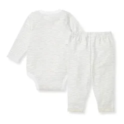 Burts Bees - Baby Unisex Slub Stripe Bodysuit Set, Mossy Green