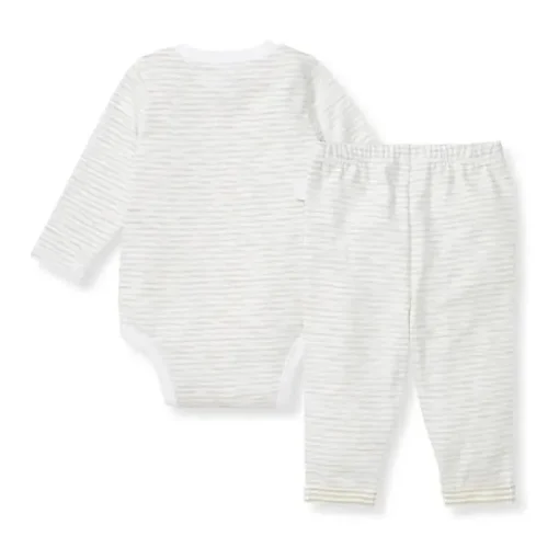 Burts Bees - Baby Unisex Slub Stripe Bodysuit Set, Mossy Green