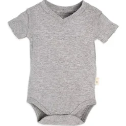 Burts Bees – Body de manga curta com costura reversa e decote em V, cinza mesclado