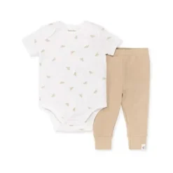Burts Bees – Conjunto de body e calça canelada para bebê Golden Bee, nuvem
