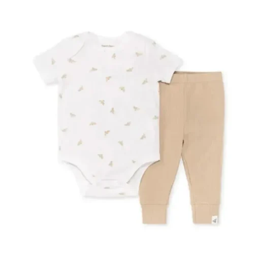 Burts Bees – Conjunto de body e calça canelada para bebê Golden Bee, nuvem