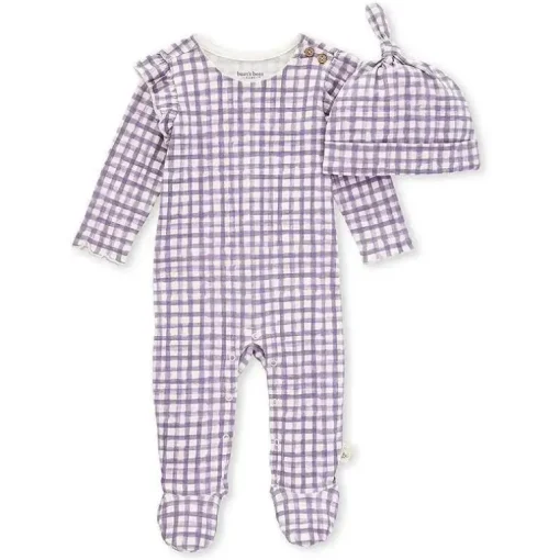 Burts Bees – Conjunto de macacão Micro Gingham e cartola com nó, Dawn