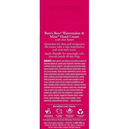 Burt's Bees - Creme para as Mãos de Melancia e Menta, 1 OZ
