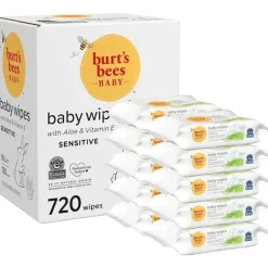 Burt's Bees - Lenços umedecidos naturais sem cheiro para pele sensível, 72 lenços umedecidos com 10 unidades