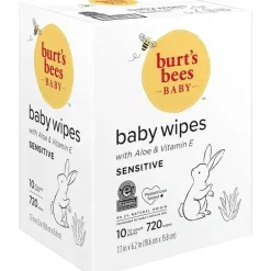 Burt's Bees - Lenços umedecidos naturais sem cheiro para pele sensível, 72 lenços umedecidos com 10 unidades