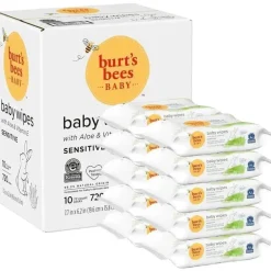 Burt's Bees - Lenços umedecidos naturais sem cheiro para pele sensível, 72 lenços umedecidos com 10 unidades