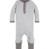 Burts Bees - Macacão Henley Neutro para Bebê, Heather Grey, Prematuro