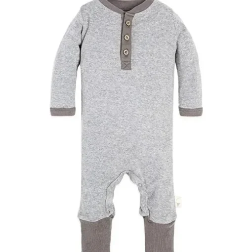 Burts Bees - Macacão Henley Neutro para Bebê, Heather Grey, Prematuro