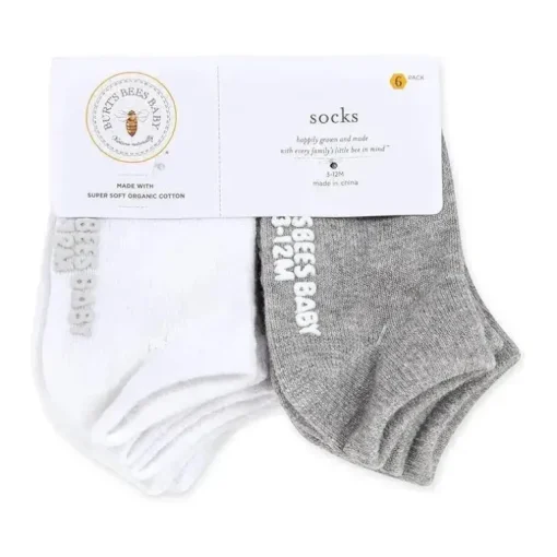 Burts Bees – Meias para bebê 6 unidades de algodão orgânico sólido cinza urze