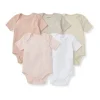 Burts Bees - 5Pk Baby Girl Solid Short Sleeve Bodysuits, Pink Sand