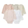 Burts Bees - 5Pk Baby Girl Solid Long Sleeve Bodysuits, Pink Sand