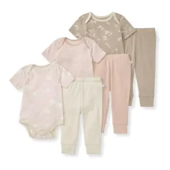 Burts Bees - 6Pk Baby Girl Organic Cotton Bodysuit & Pant Set, Ranunculus