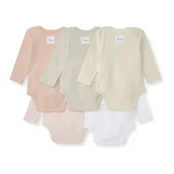 Burts Bees - 5Pk Baby Girl Solid Long Sleeve Bodysuits, Pink Sand