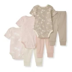 Burts Bees - 6Pk Baby Girl Organic Cotton Bodysuit & Pant Set, Ranunculus