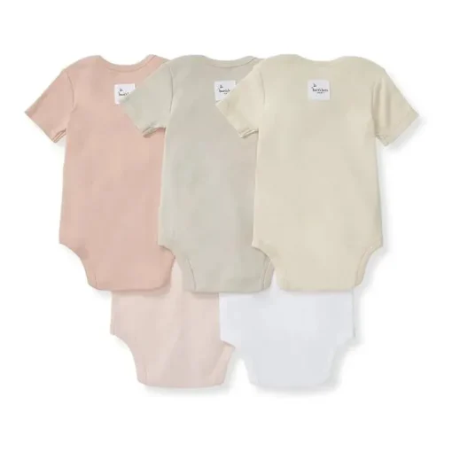Burts Bees - 5Pk Baby Girl Solid Short Sleeve Bodysuits, Pink Sand