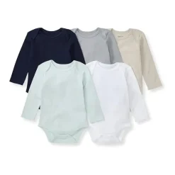 Burts Bees - 5Pk Baby Unisex Solid Long Sleeve Bodysuits, Midnight