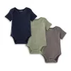 Burts Bees - 3Pk Baby Unisex Organic Solid Short Sleeve Bodysuits, Midnight