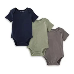 Burts Bees - 3Pk Baby Unisex Organic Solid Short Sleeve Bodysuits, Midnight