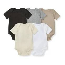 Burts Bees - 5Pk Baby Unisex Solid Short Sleeve Bodysuits, Ash