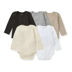 Burts Bees - 5Pk Baby Unisex Solid Long Sleeve Bodysuits, Ash