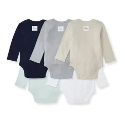 Burts Bees - 5Pk Baby Unisex Solid Long Sleeve Bodysuits, Midnight