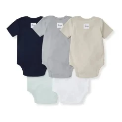 Burts Bees - 5Pk Baby Unisex Solid Short Sleeve Bodysuits, Midnight