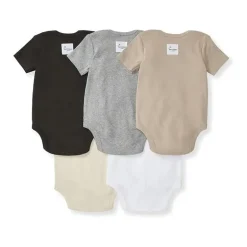 Burts Bees - 5Pk Baby Unisex Solid Short Sleeve Bodysuits, Ash
