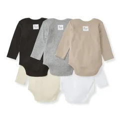 Burts Bees - 5Pk Baby Unisex Solid Long Sleeve Bodysuits, Ash