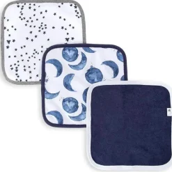 Burts Bees - 3Pk Hello Moon! Panos de banho para bebês, azul índigo