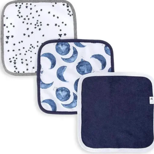 Burts Bees - 3Pk Hello Moon! Panos de banho para bebês, azul índigo