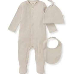 Burts Bees - 3Pk Jumpsuit, Hat & Bib Set, Limestone