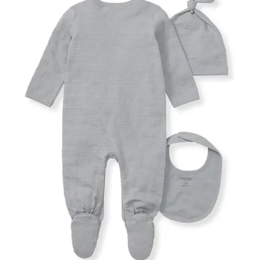 Burts Bees - 3Pk Jumpsuit, Hat & Bib Set, Quarry