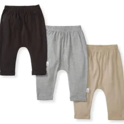 Burts Bees - 3Pk Organic Cotton Baby Harem Pants, Ash