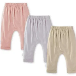 Burts Bees - 3Pk Organic Cotton Baby Harem Pants, Pink Sand